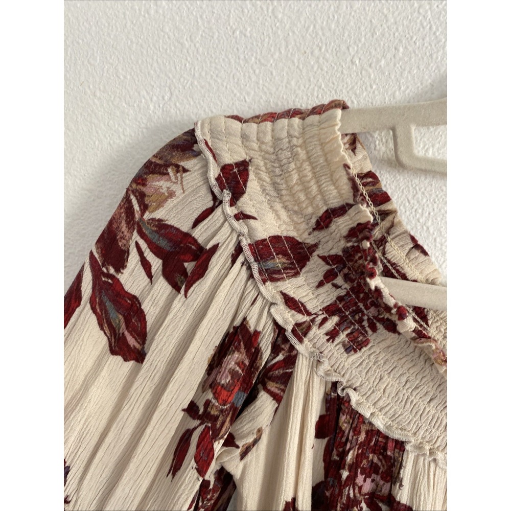 MISS ME - Off Shoulder Red Floral Blouse Size Small Summer Cottagecore Boho - Picture 4 of 9